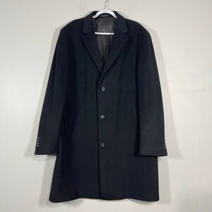 Geoffrey Beene Wool Blend Trench Coat Mens 48XL Black Overcoat 3 Button Classic